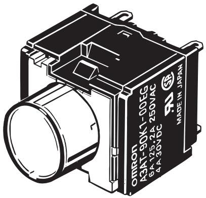 Omron-A3AT-91L1-00EG Switch Push Button Switch Push Button N.O. SPST Round Button 4A 250VAC 30VDC Alternate Panel Mount/Through Hole PC Pins