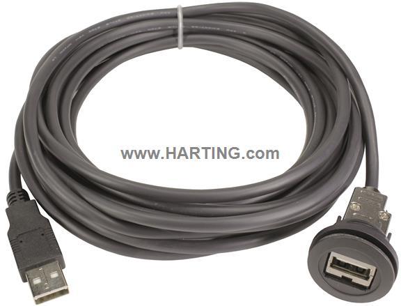 HARTING-09454521962 Cable Assembly USB har-port USB 2.0 A-A PFT black 1,5m