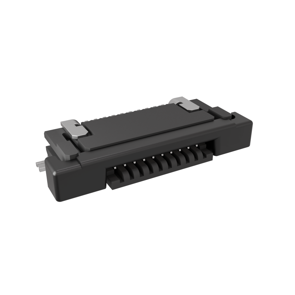 Amphenol Communications Solutions-SFV10R-1STE1HLF FFC-FPC 连接器 0.50mm Flex Connector, SFV-R Series, 10 Position, Bottom Side Contact, Side Entry Surface Mount ZIF Connector, Halogen Free, Lead Free