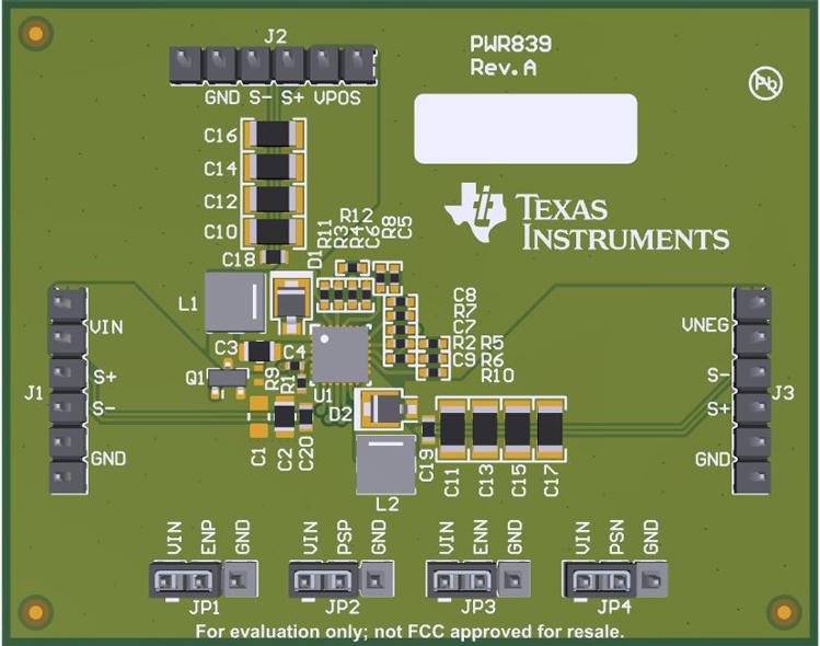 Texas Instruments-TPS65130EVM-839 Cartes et kits de développement de gestion de la puissance TPS65130 DC to DC Converter and Switching Regulator Chip 4.85V to 5.15V/7.76V to 8.24V Output Evaluation Board
