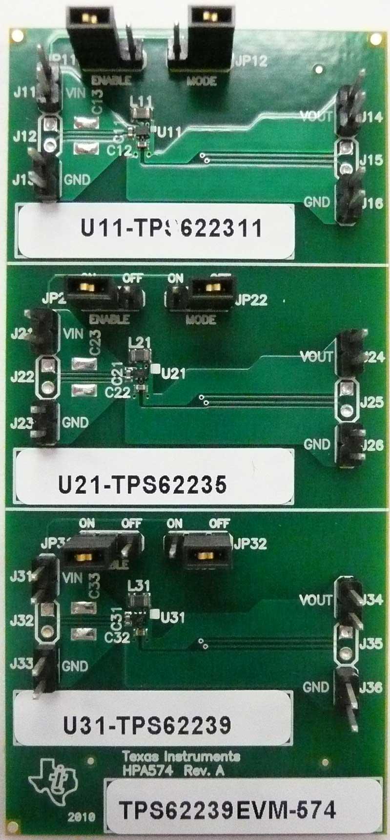 Texas Instruments-TPS62239EVM-574 Placas y kits de desarrollo de administración de potencia TPS62239 DC to DC Converter and Switching Regulator Chip Evaluation Board