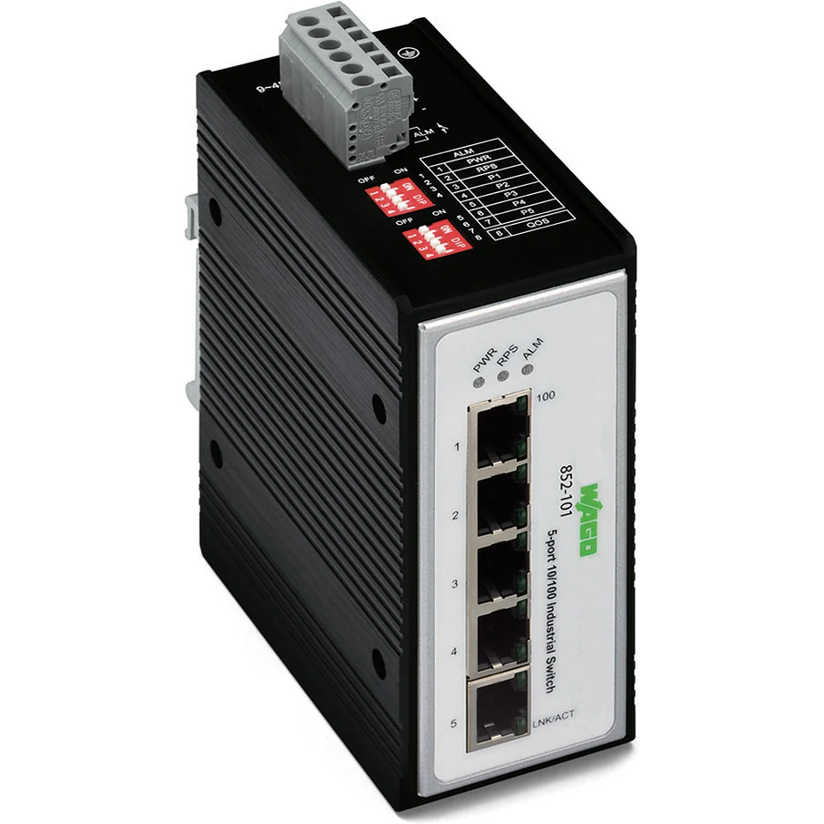WAGO-852-101 Connector Telephone and Telecom 5-Port 100Base-Tx Industrial Switch