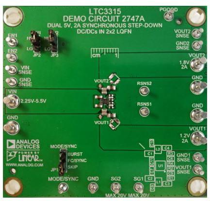 Analog Devices-DC2747A Cartes et kits de développement de gestion de la puissance LTC3315A DC to DC Converter and Switching Regulator Chip 1.2V/1.8V Output Demonstration Circuit