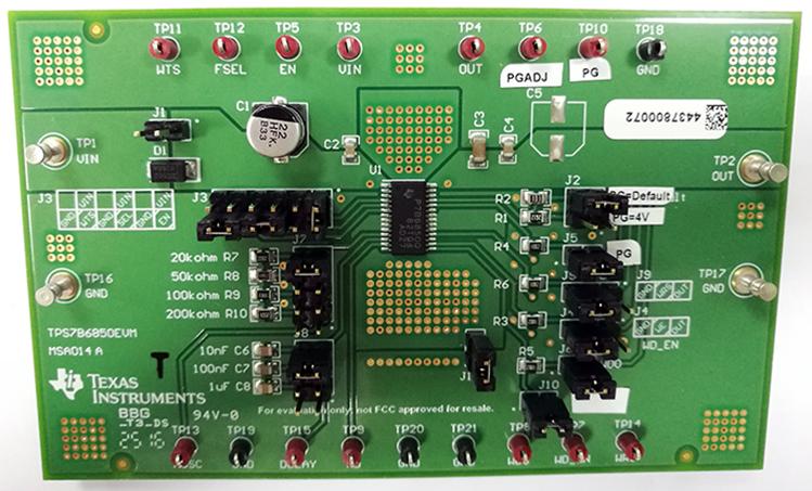 Texas Instruments-TPS7B6850EVM Placas y kits de desarrollo de administración de potencia TPS7B6850QPWPRQ1/TPS7B6833QPWPRQ1 Linear Regulator Evaluation Board