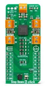 MikroElektronika-MIKROE-5776 Power Management Development Boards and Kits MPM54304 DC to DC Converter and Switching Regulator Module 0.55V to 5.4V Output Click Board