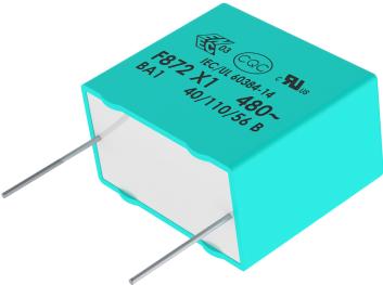 KEMET Corporation-F872AE152J480R 塑料薄膜电容器 Cap Film Suppression X1 0.0015uF 1000VDC/480VAC PP 5%( 13 X 4 X 8mm) Radial Wound 10mm 110°C Ammo