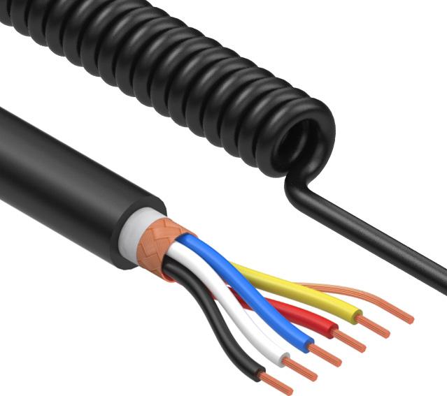Tensility International-31-00061 Kabel, Mehrleiter Coiled Cable Braid Thermoplastic Elastomer 5Conductors 22AWG 5.6mm 300V Black Thermoplastic Polyurethane 2.23m