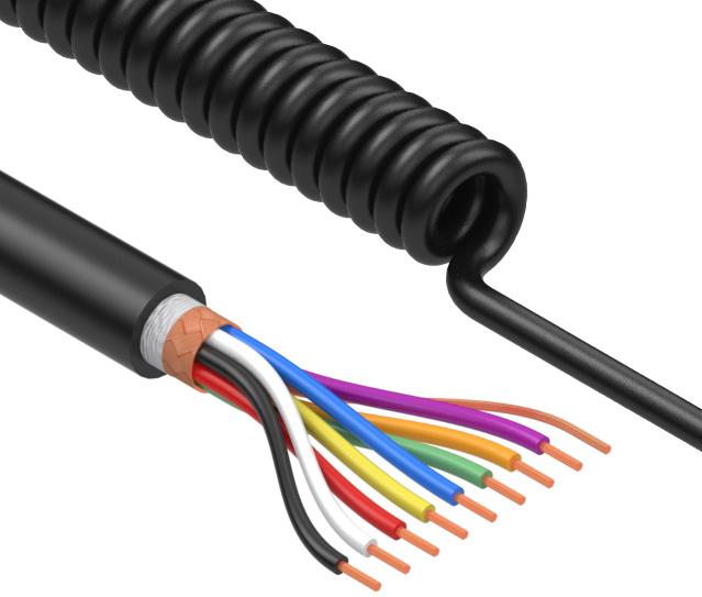 Tensility International-31-00115 Cable multiconductor Coiled Cable Braid Thermoplastic Elastomer 8Conductors 22AWG 6.5mm 300V Black Thermoplastic Polyurethane 2.23m