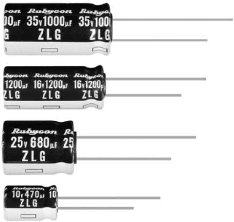 Rubycon-16ZLG2200MEFC12.5X25 Kondensator, Aluminium Cap Aluminum Lytic 2200uF 16V 20% (12.5 X 25mm) Radial 5mm 2.9A 5000h 105°C Bulk