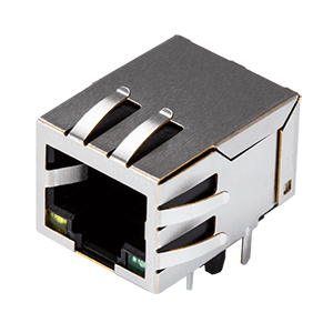 Same Sky (formerly CUI Devices)-CRJ004-ML1-TH Telecomunicaciones y teléfono del conector 10/100 Base T, 8P8C, Single Port, Horizontal, Shielded, LED, Through Hole, RJ45 with Integrated Magnetics Modular Connector