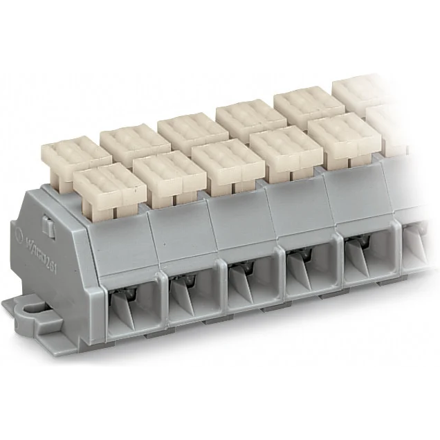WAGO-261-260/342-000 Steckverbinder, Klemmenblöcke 4-Conductor terminal strip, with push-buttons on both sides, with snap-in mounting feet, for plate thickness 0.6 - 1.2 mm, Fixing hole 3.5 mm Dia, also fits 210-154 aluminum rail or with 209-123 mounting carrier for DIN 35 rail, 10-pole