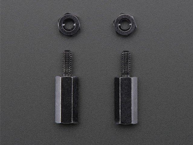 Adafruit Industries-2336 压铆螺母柱 Two Brass M2.5 Standoffs For Pi Hats - Black Plated With Two Hex Nuts