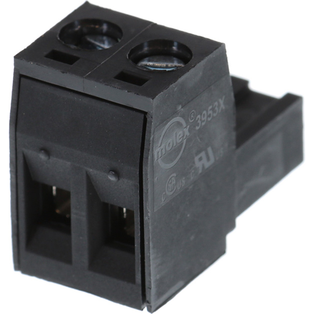 Molex-39530-0002 Bloques terminales del conector Conn Eurostyle Block F 2 POS 5.08mm Screw RA Cable Mount 18A/Contact Eurostyle™