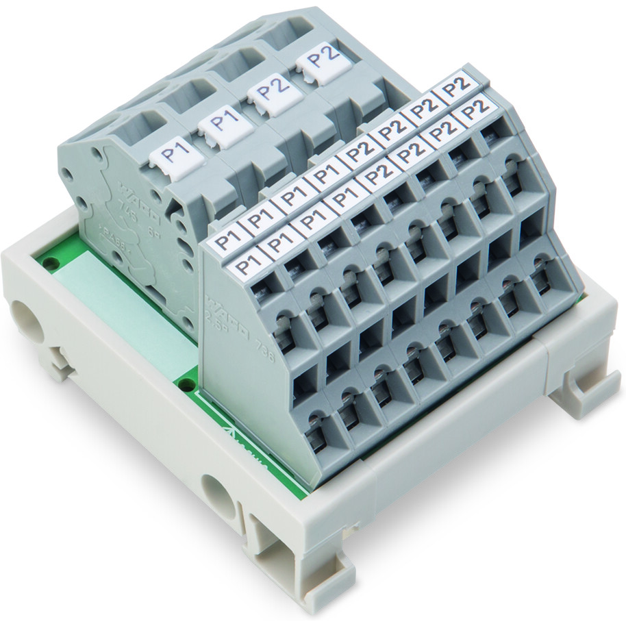 WAGO-830-800/000-305 Schnittstellenmodule Potential Distribution Module, 2 Potentials, with 2 input clamping points, Conductor cross-section up to 6 mm2, with 8 output clamping points each, Conductor cross-section up to 2.5 mm2