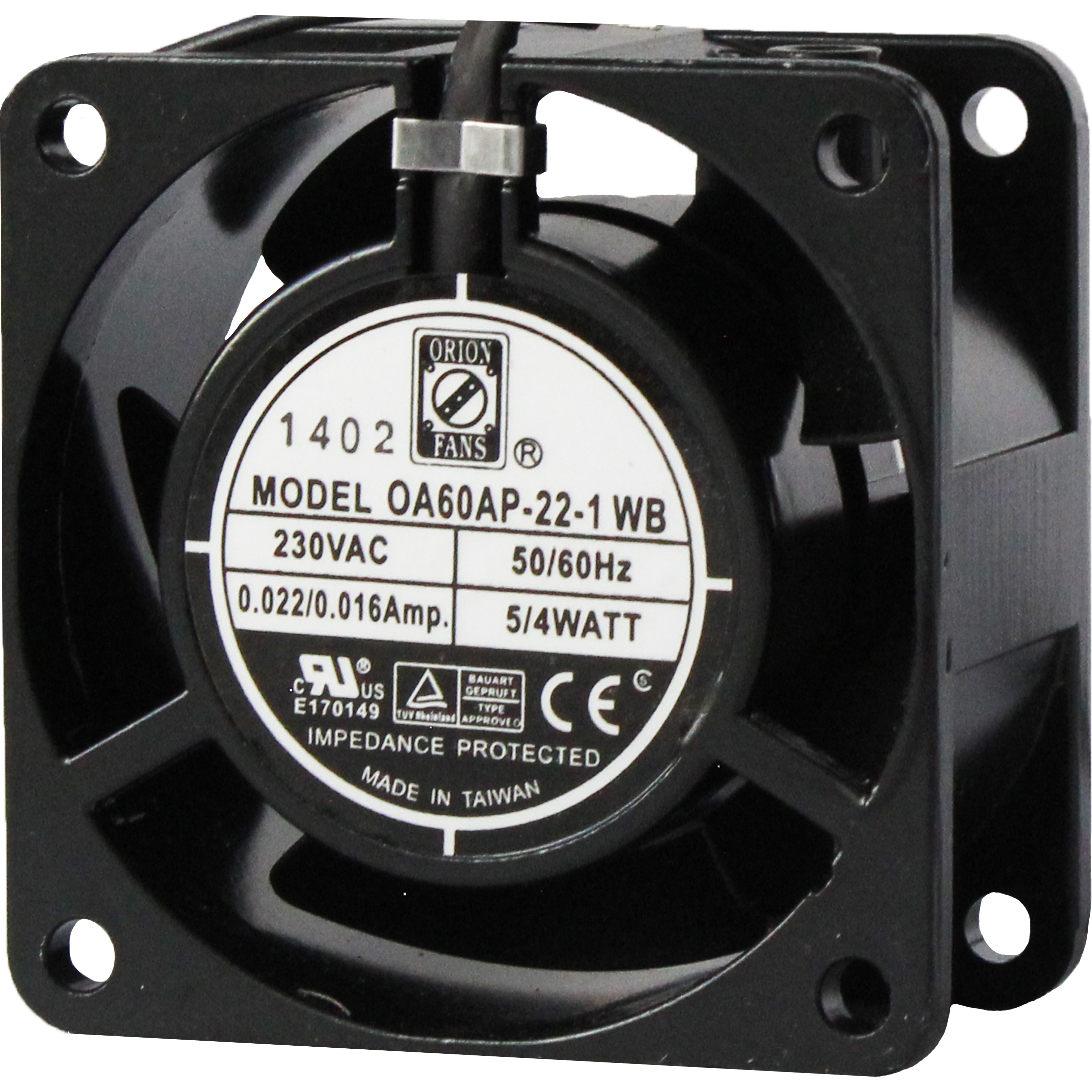 ORION FANS-OA60AP-22-1WB Gebläse und Lüfter AC Fan Ball Bearing 230V 4W 50Hz/60Hz 3100RPM 11CFM 28dB Flange Mount