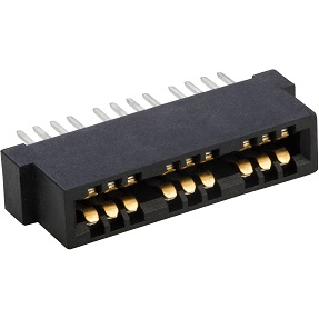Amphenol Communications Solutions-CE1400000110111 Estremità scheda connettore Cool Edge 0.80mm Hybrid Power and Signal Connectors, Storage and Server System, Through Hole, 4 power pins, Zero signal pins, Vertical