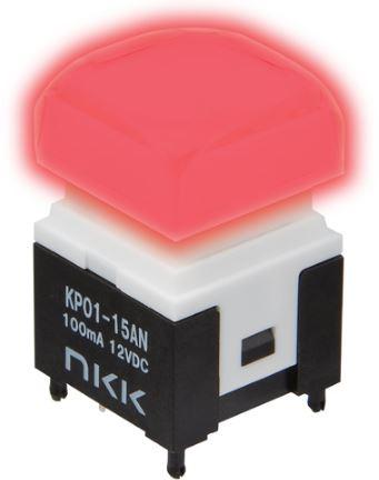 NKK Switches-KP0215ACAKG03RGBP Druckknopfschalter Switch Push Button OFF (ON) SPST Square Button 0.1A 12VDC Momentary Thru-Hole PC Pins