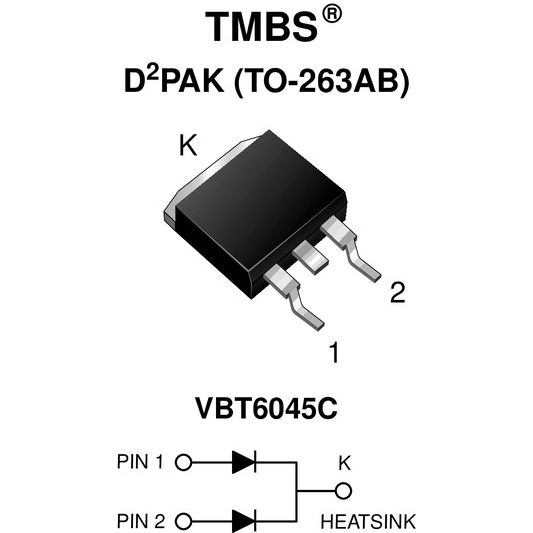Vishay-VBT6045C-E3/4W Rectifiers Diode Schottky 45V 60A 3-Pin(2+Tab) TO-263AB Tube