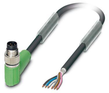 PHOENIX CONTACT-1522354 null Sensor/actuator cable, 6-pos., PUR halogen-free black, shielded, angled M8 plug on free conductor end, cable length: 3 m