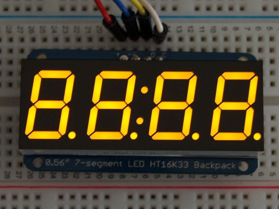 Adafruit Industries-879 Kits et outils de développement 0.56" 4-Digit 7-Segment Display w/I2C Backpack - Yellow