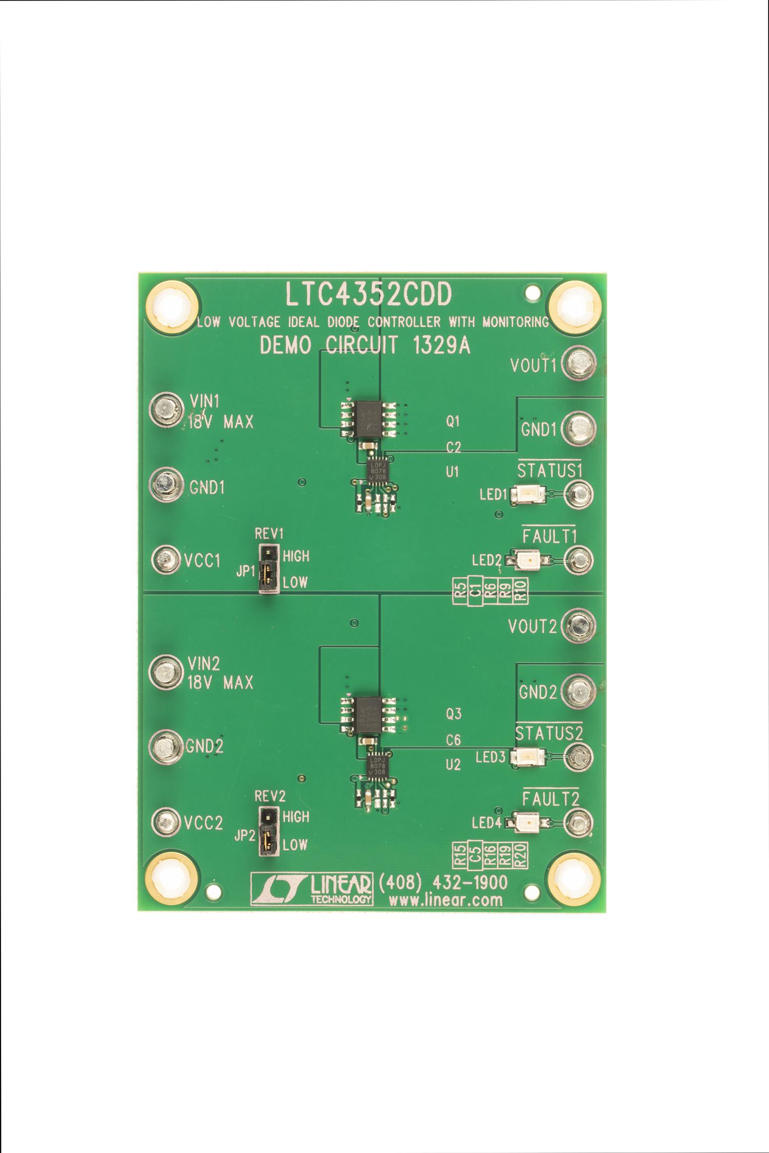 Analog Devices-DC1329A Cartes et kits de développement de gestion de la puissance LTC4352 Low Voltage Ideal Diode Controller with Monitoring, LT4351 Replacement