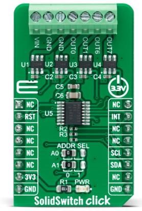 MikroElektronika-MIKROE-4569 Power Management Development Boards and Kits TPS22918 Power Switch Click Board