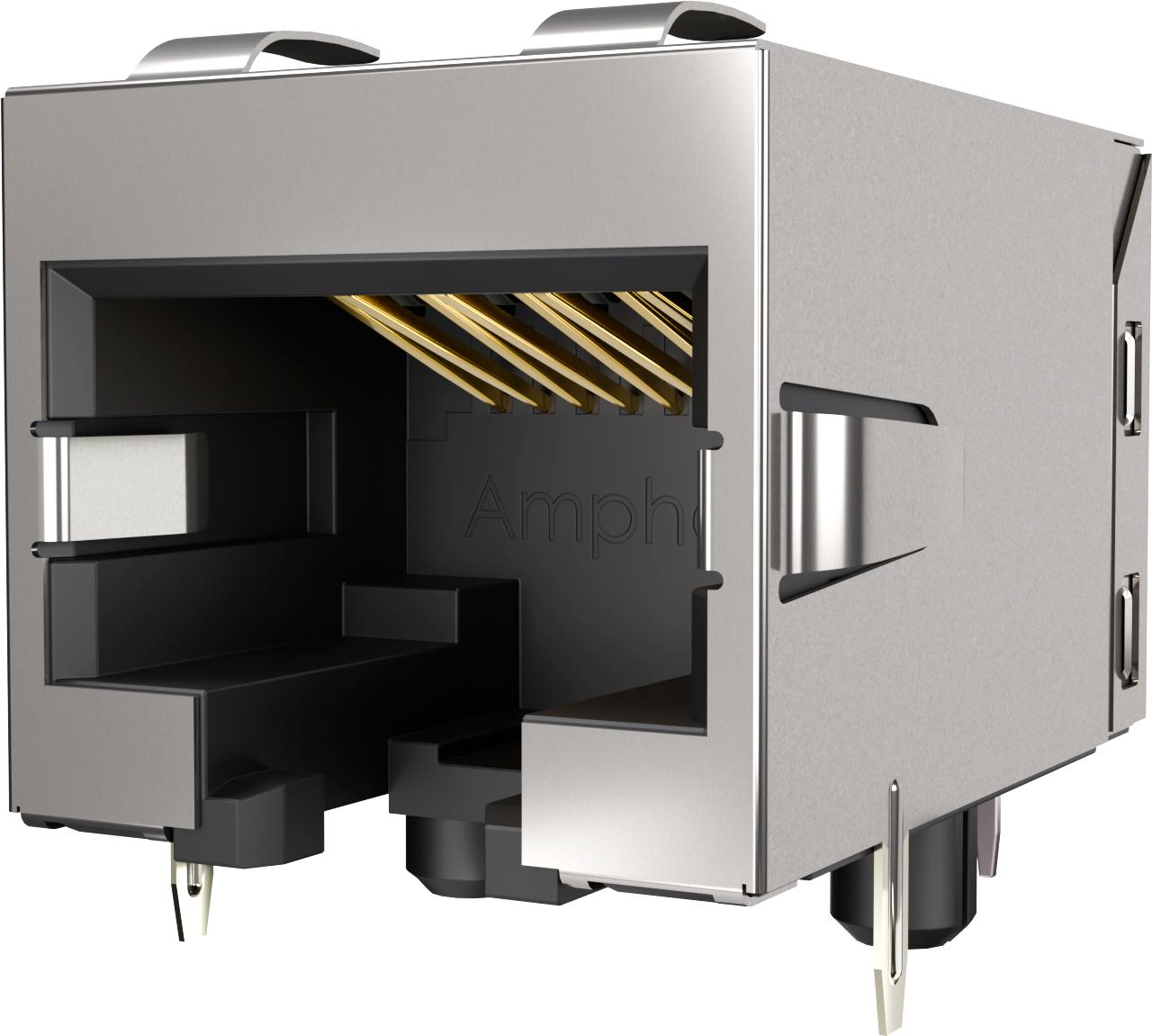 Amphenol-RJE1D18821401 Steckverbinder, Telefon und Telekommunikation Conn RJ-45 F 8 POS 1.27mm Solder RA Thru-Hole 8 Terminal 1 Port Cat 5e