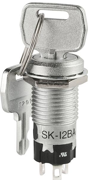 NKK Switches-SK12BAW01/C-UL Verrouillage à clé de commutateur Switch Key Lock ON None ON SPDT 90° Flat Key 3A 125VAC Solder Lug 30000Cycles Panel Mount