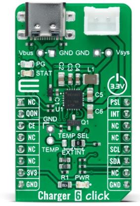 MikroElektronika-MIKROE-4576 Energiemanagement, Entwicklungsplatinen und -kits BQ25601 Battery Management Evaluation Board