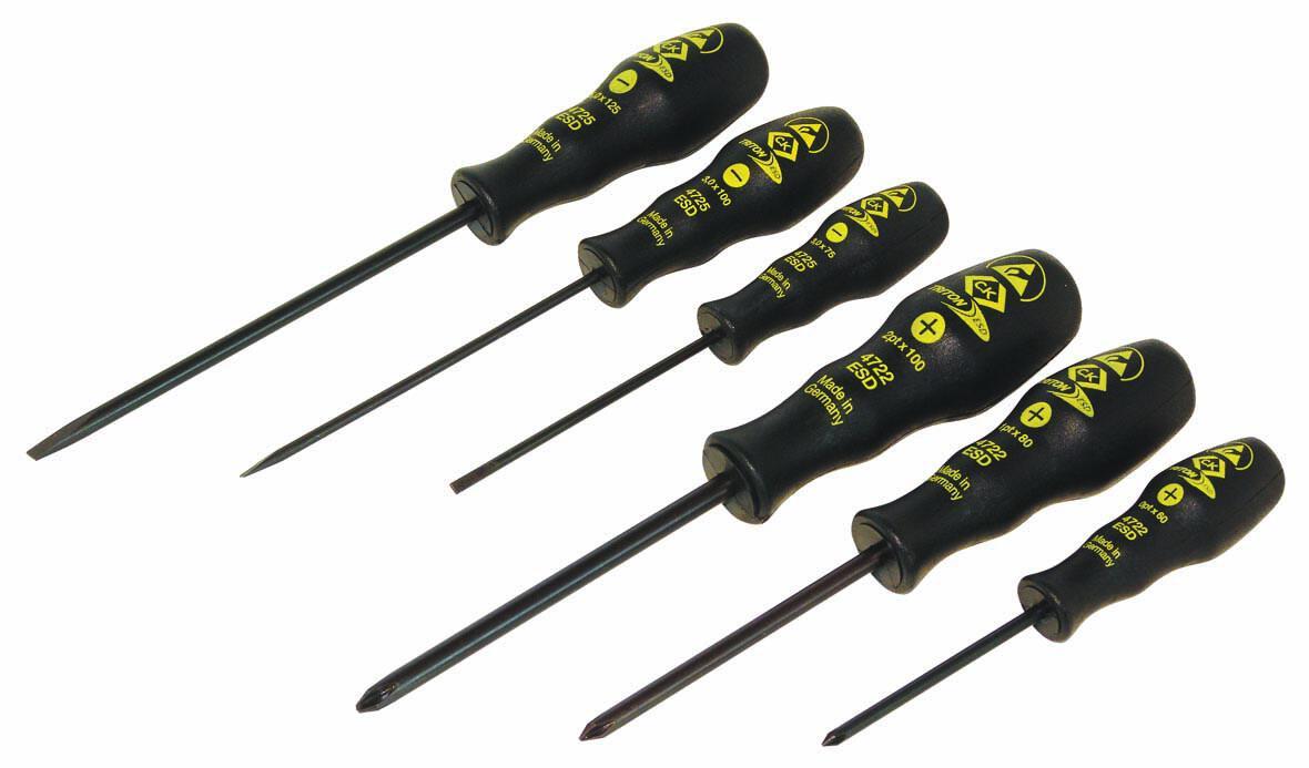 C.K tools-T4741SESD Screwdrivers Triton ESD Screwdrivers Slotted /PH Set/6, Slotted 3.0x75, 3.0x100, 5.0x135mm. PH0x60, PH1x80, PH2x100