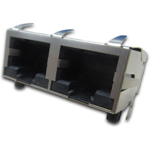 Amphenol Communications Solutions-RJSBE5F82C2 Telecomunicaciones y teléfono del conector Conn RJ-45 RCP 16 POS 1.27mm Solder RA Thru-Hole 20 Terminal 2 Port Cat 3/Cat 5 Tray