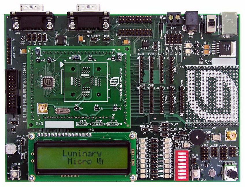 Texas Instruments-DK-LM3S815 Sistema integrato, schede e kit di sviluppo LM3S610/LM3S612/LM3S615/LM3S812/LM3S815 Microcontroller Development Kit 0.032MHz CPU 2KB/0.125MB I2C EEPROM/SPI Flash Real-Time