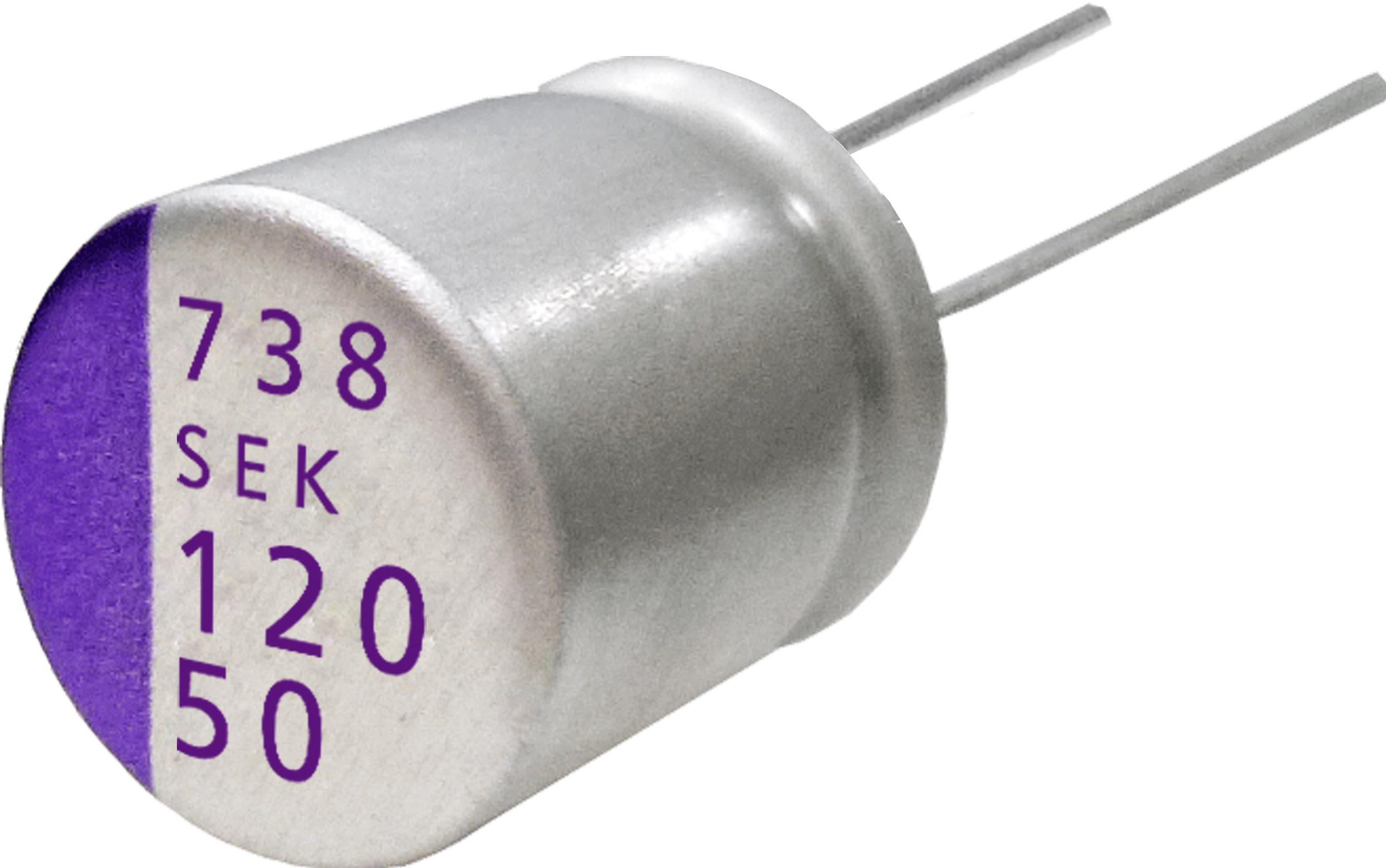 Panasonic-50SEK22M Aluminium-Polymer-Kondensator Cap Aluminum Polymer 22uF 50VDC 20%( 6.3 X 6mm) Radial 2.5mm 0.035 Ohm 0.82A 1000h 125°C Bag