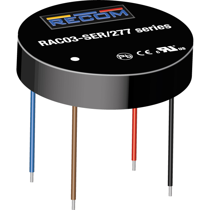 RECOM Power-RAC03-24SER/277 AC-DC-Spannungsversorgung AC/DC Power Supply Single-OUT 24V 0.125A 3W 4-Pin Box