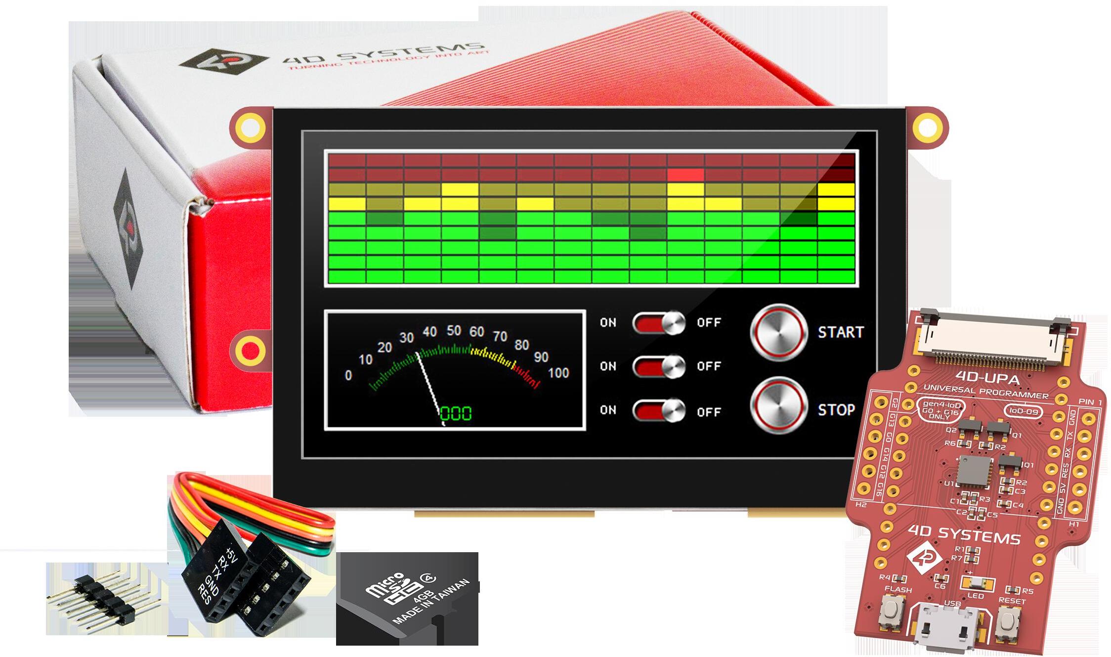 4D Systems-SK-43DCT Entwicklungssätze und Werkzeuge Starter Kit for uLCD-43DCT with Industrial uSD-4GB and 4D-UPA
