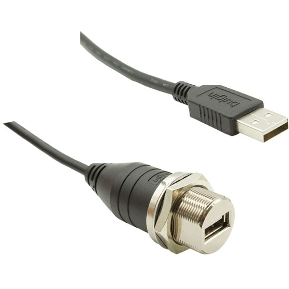 Bulgin Limited-PXM0023/A/0M50/A Cable Assembly USB Metal Rear Panel Mount USB A Female to USB A Male Cable Assembly 0.5m