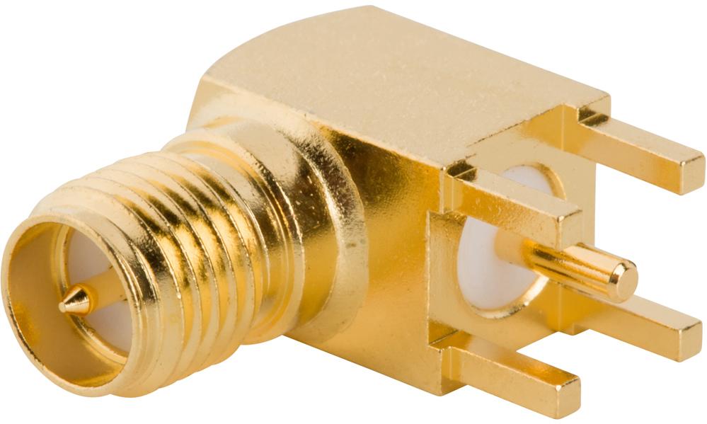 Amphenol RF-132136RP Conector RF Conn SMA 0Hz to 12.4GHz 50Ohm Solder RA Thru-Hole RCP Gold