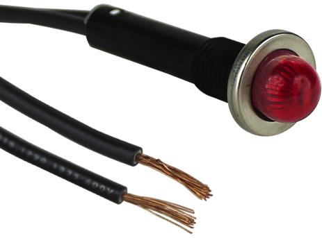 Visual Communications-75R-2211 Panel Mount Indicators Panel Mount Indicator Round 0.375" Neon 125V Wire Red Ni BZL