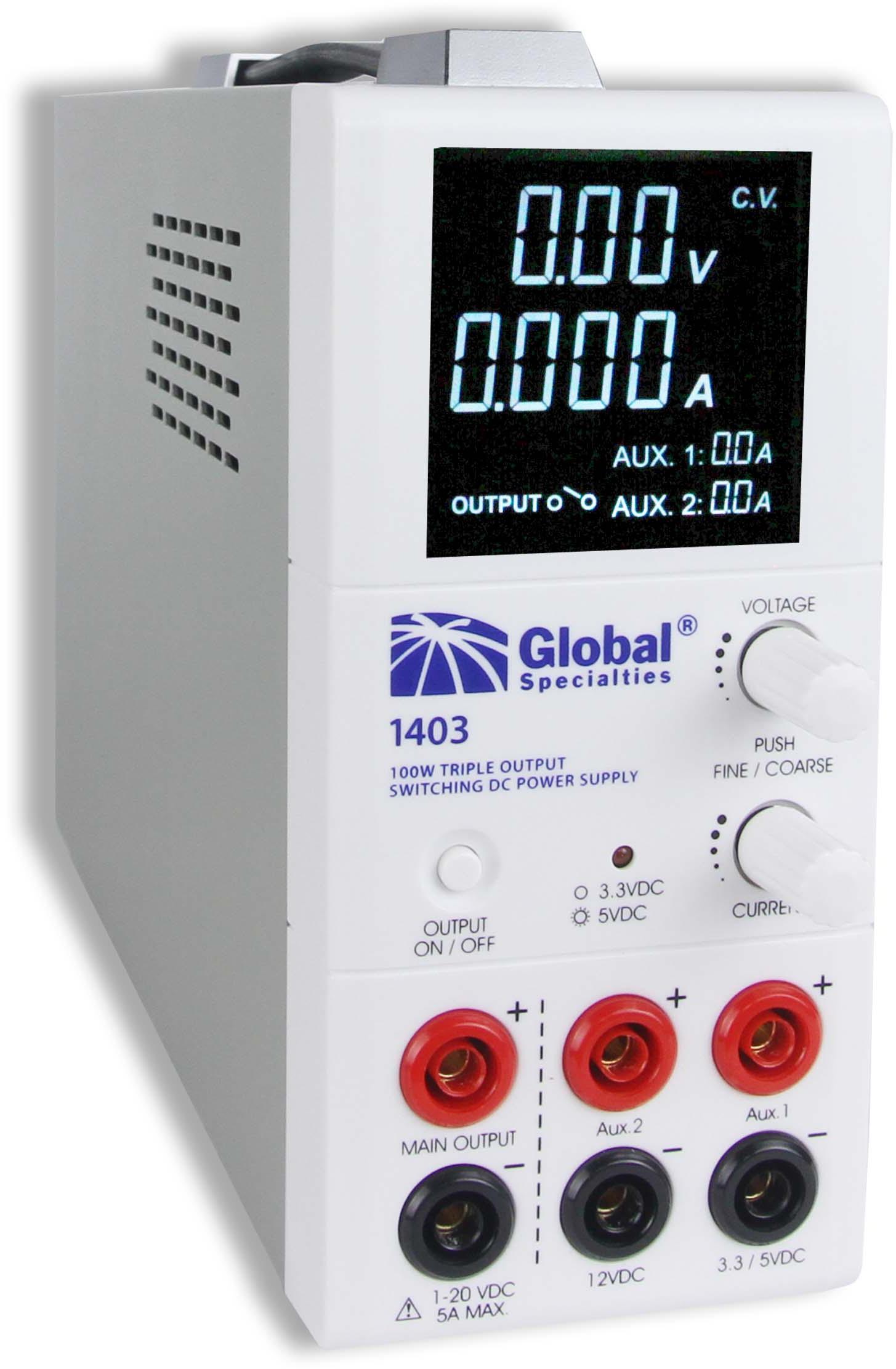 Global Specialties-1403 Werkstattnetzteile Bench Power Supply 1V to 20V Triple-OUT 5A 100W