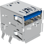 Amphenol Communications Solutions-GSB311725EU Connector USB USB 3.0, Type A, Receptacle, Right Angle, High Rise, 12mm Height, 9 Pins, Shell Kink with Nickel Plating, 15u Gold, Dip 2.4mm, Blue High Temperature Housing, Tray Packaging