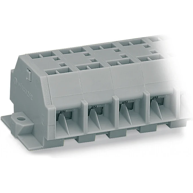 WAGO-262-211 Steckverbinder, Klemmenblöcke 4-Conductor terminal strip, with fixing flanges, for screw or similar mounting types, Fixing hole 3.2 mm Dia, with 209-123 mounting carrier for DIN 35 rail, 11-pole