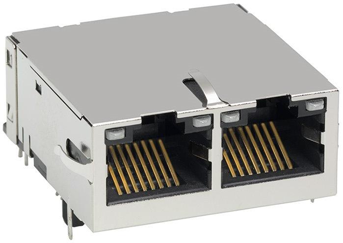 Bel Magnetic Solutions-0826-1X2T-HS-F Telecomunicaciones y teléfono del conector Conn RJ-45 F 16 POS 1.02mm Solder RA Thru-Hole 24 Terminal 2 Port MagJack® Tray