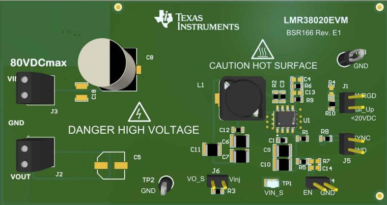 Texas Instruments-LMR38020 Power Management Development Boards and Kits LMR38020 DC to DC Converter and Switching Regulator Chip 5V Output Evaluation Board