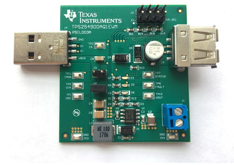 Texas Instruments-TPS254900AQ1EVM Energiemanagement, Entwicklungsplatinen und -kits TPS254900A-Q1 Evaluation Module with LMR14030 3.5A Step-Down Regulator Automotive AEC-Q100