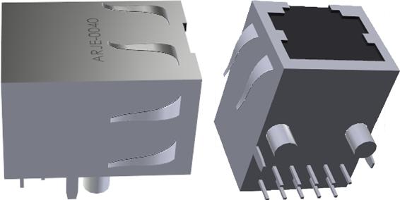 Abracon-ARJE-0040 Connector Telephone and Telecom Conn RJ-45 RCP 8 POS 1.27mm Solder RA Thru-Hole 8 Terminal 1 Port T/R