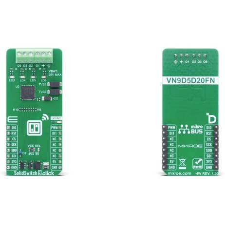 MikroElektronika-MIKROE-6619 Placas y kits de desarrollo de administración de potencia VN9D5D20FN Current Limit Switch Click Board