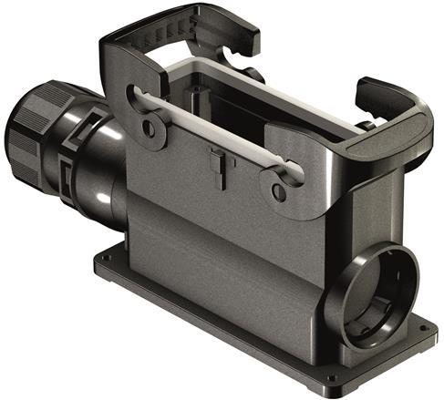 HARTING-19433240233 Adaptadores de manguitos ajustables Surface Mount Housing 90° 24/B Shell Size Glass Fibre Reinforced Polyamide Double Lock