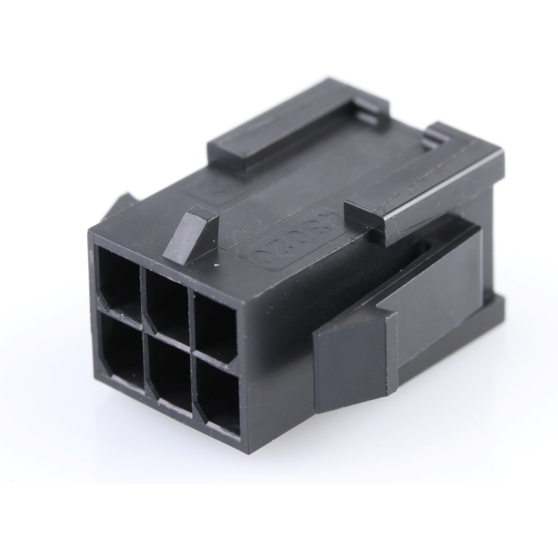 Molex-0430200608 Carcaza de cables discretos de conector Conn Housing PL 6 POS 3mm Crimp ST Panel Mount Black Micro-Fit 3.0 Bag