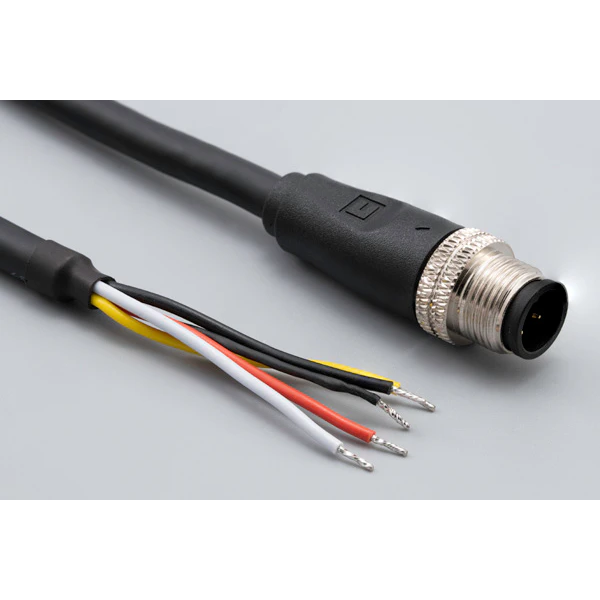 Tensility International-10-03825 null Cable, 5000 mm, 1.0 mm 4C 50-00987 M12 plug to 5 mm tinned, 22 AWG, 30-01578 wire, shielded