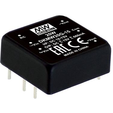 Mean Well Enterprises-DKMW20F-15 直流-直流转换器和开关式调节器模块 Module DC-DC 24VIN 2-OUT -15V/15V -0.66A/0.66A 20W 6-Pin DIP Module Tube